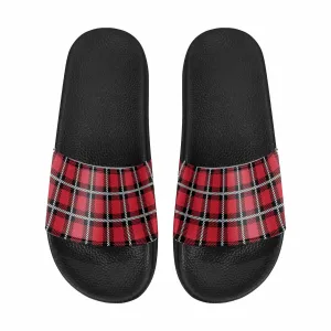 Mens Slide Sandals - Buffalo Plaid Red