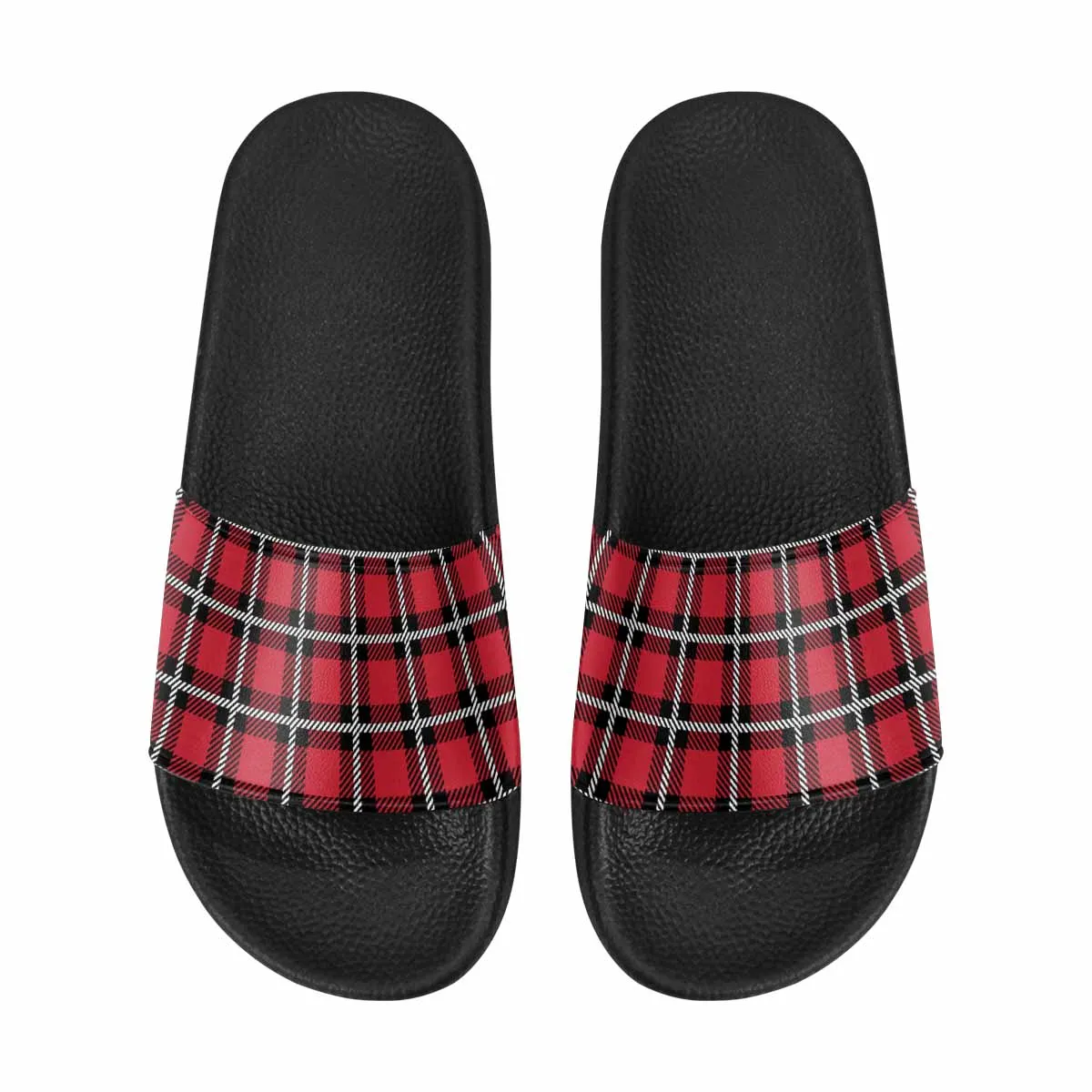 Mens Slide Sandals - Buffalo Plaid Red