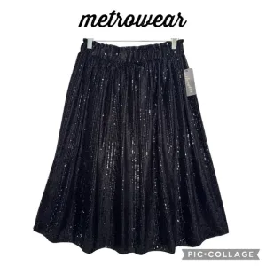Metrowear Elastic waist black sequins A line midi skirt size M NWT