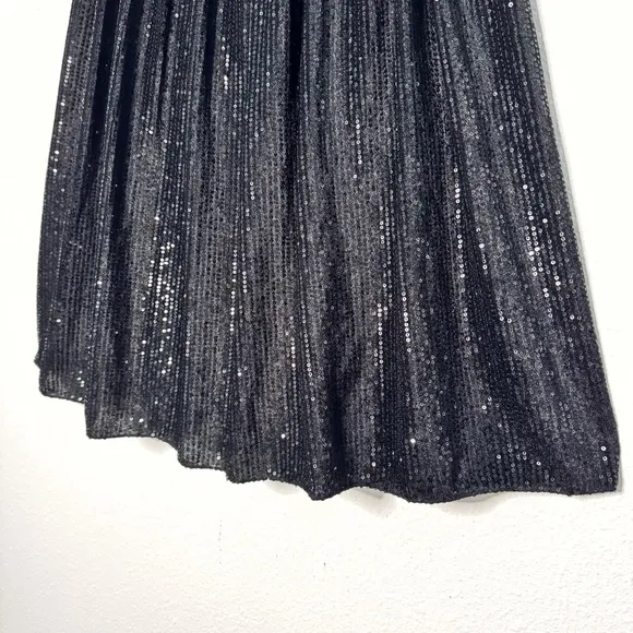 Metrowear Elastic waist black sequins A line midi skirt size M NWT