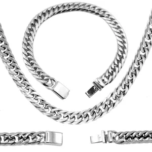 Miami Cuban Link Necklace Bracelet Stainless Steel Set