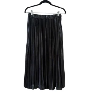Michael Kors Shiny Black Pleated Unlined Elastic Waist Midi Boot Skirt SIZE XS