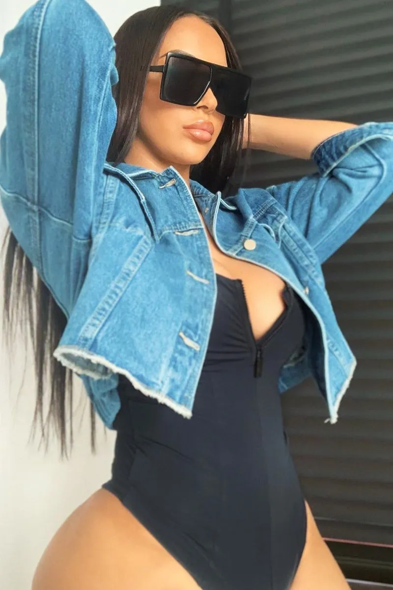 Mid Wash Crop Denim Jacket - Austen