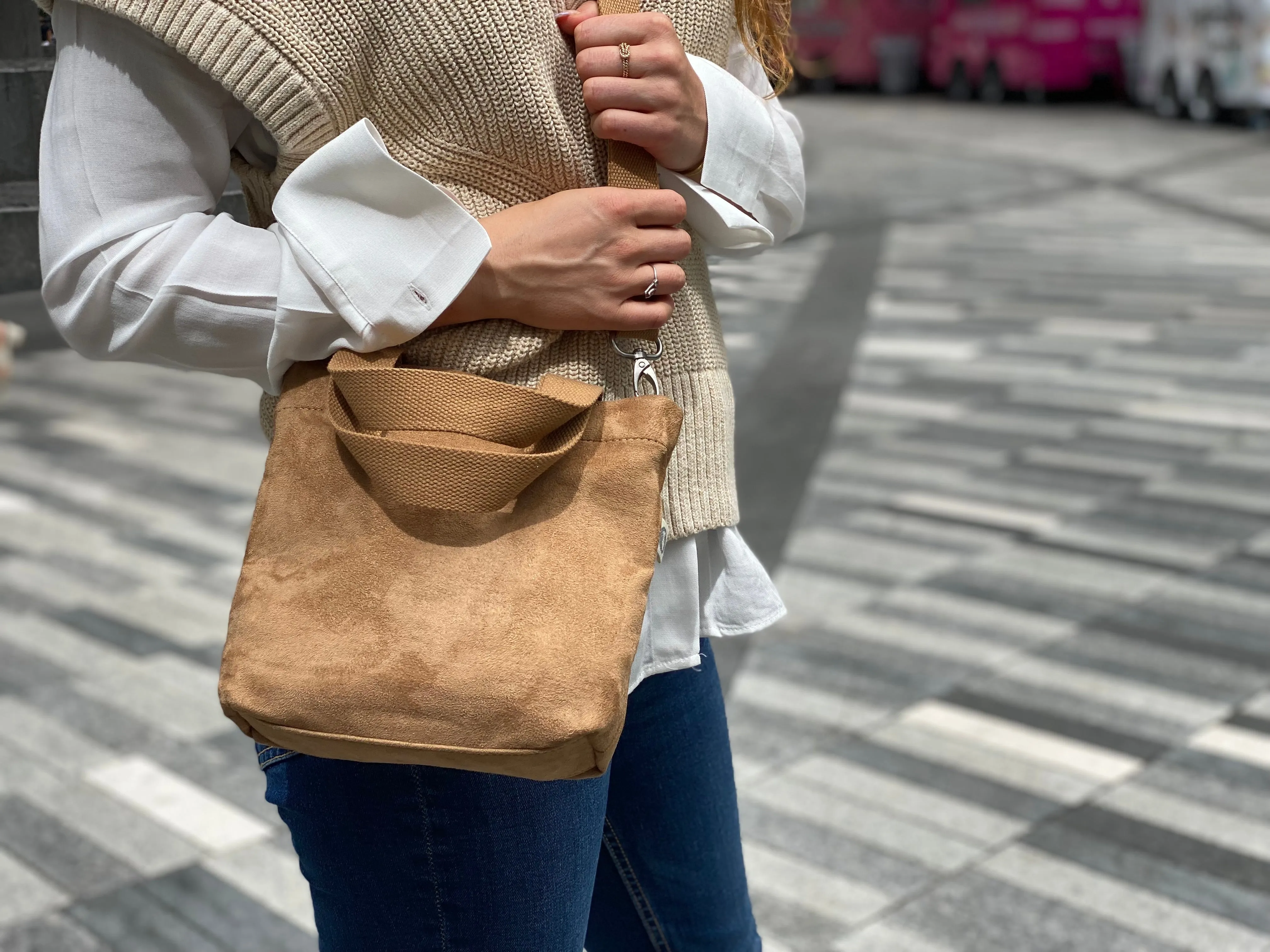 Midi Town Crossbody Bag: Mocha Vegan Suede