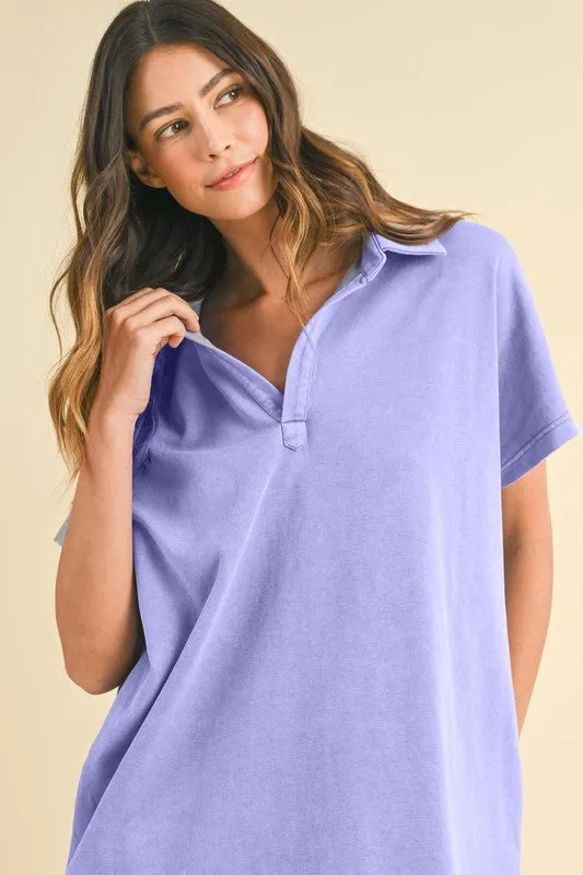 Mineral Washed Johnny Collar Short Sleeve Dress