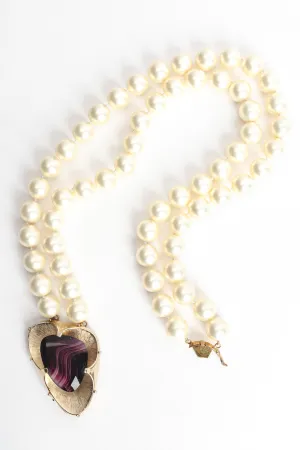 Moiré Stone Pendant Pearl Necklace