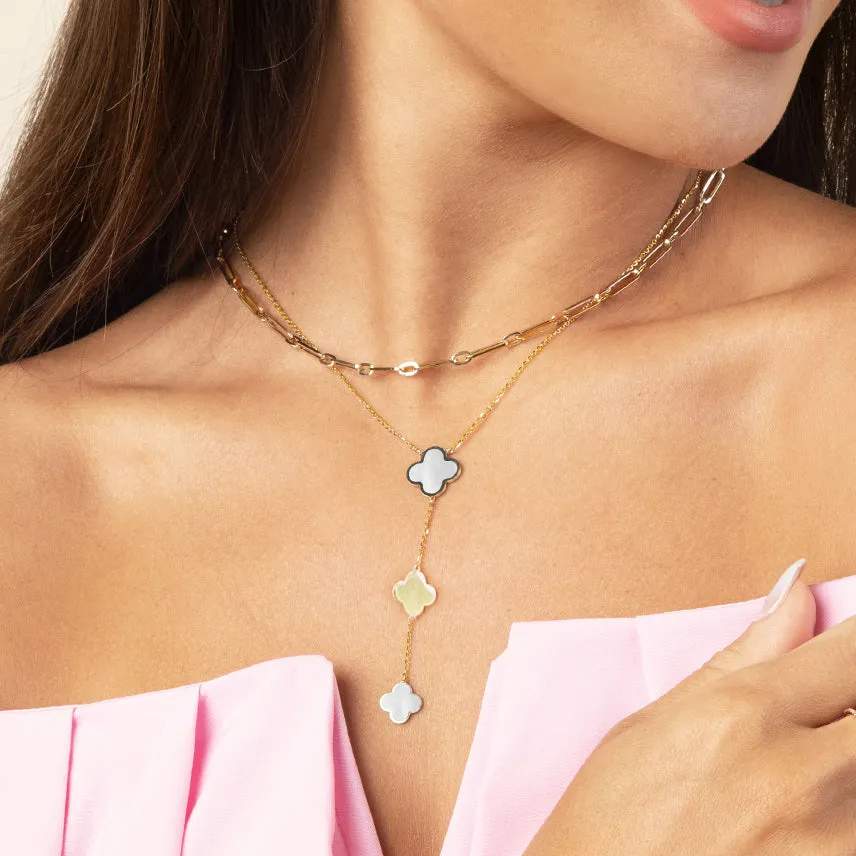 Mother of Pearl Clover Lariat Necklace