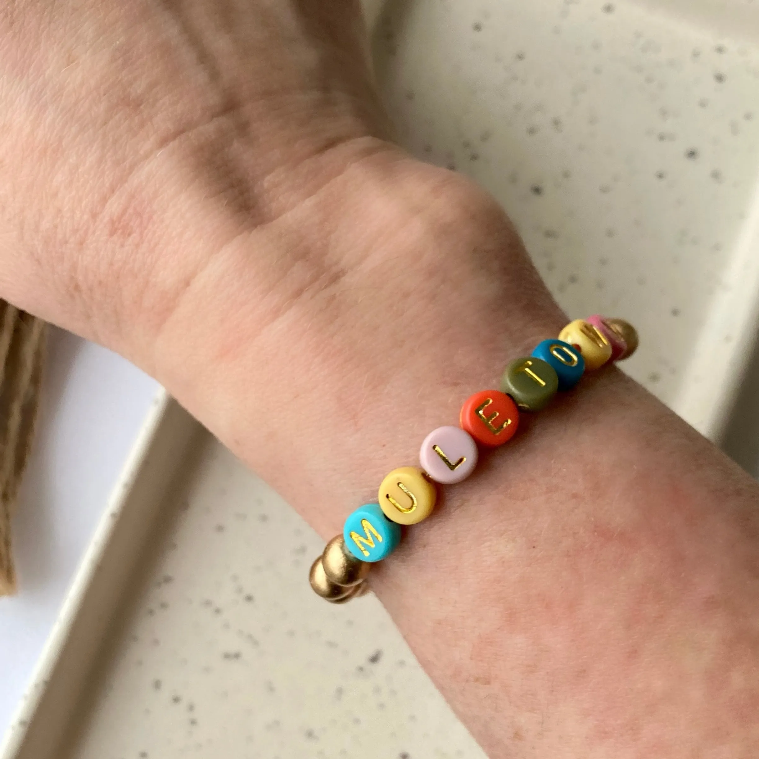 MULETOWN BRACELET | Gold Wood | Multi-color/Gold Lettering