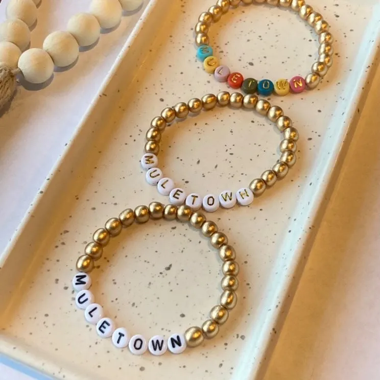 MULETOWN BRACELET | Gold Wood | Multi-color/Gold Lettering