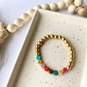 MULETOWN BRACELET | Gold Wood | Multi-color/Gold Lettering