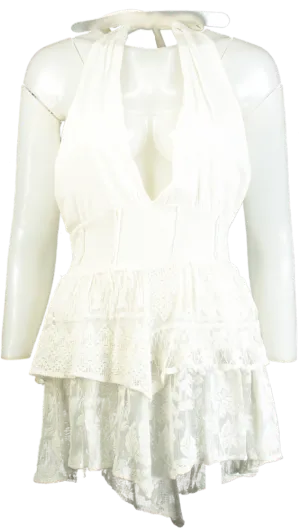 Nasty Gal White Lace Halterneck Dress UK 8
