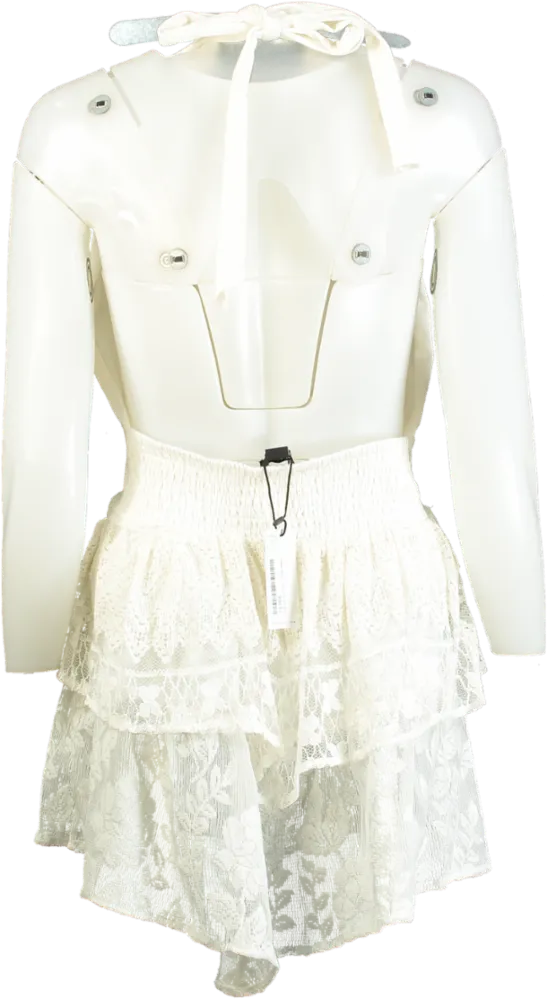 Nasty Gal White Lace Halterneck Dress UK 8