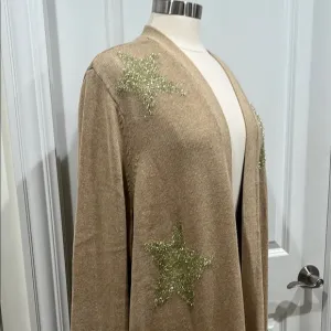 New! Lane Bryant Open Cardigan gold Stars Plus Size 4X 26/28 Beige NWT