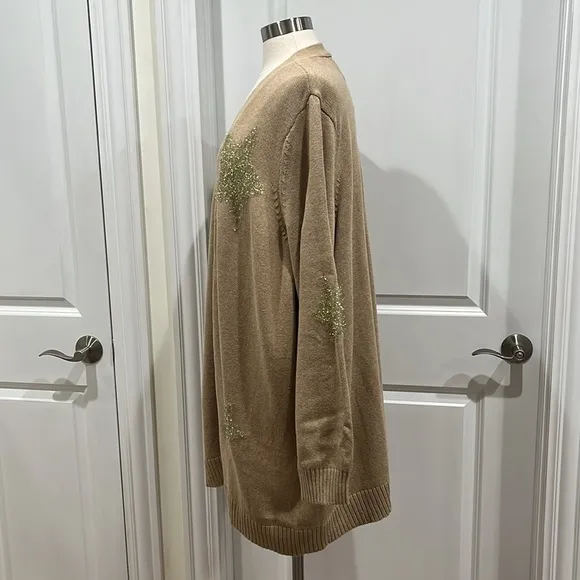 New! Lane Bryant Open Cardigan gold Stars Plus Size 4X 26/28 Beige NWT