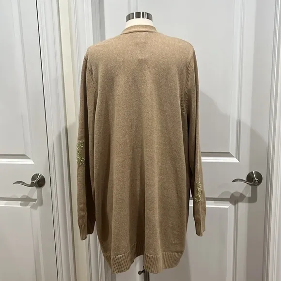 New! Lane Bryant Open Cardigan gold Stars Plus Size 4X 26/28 Beige NWT