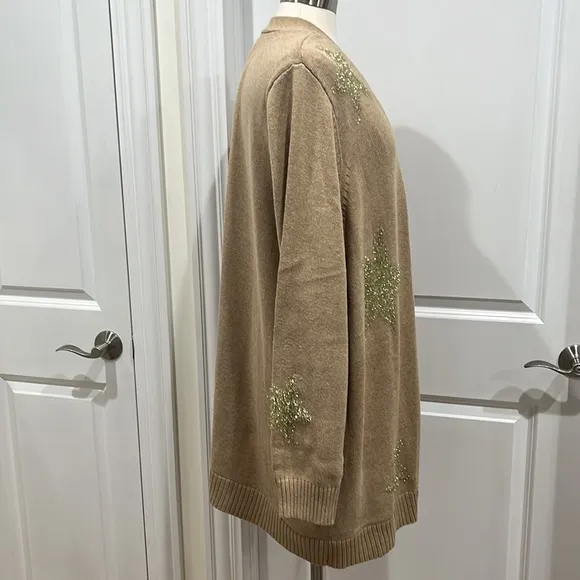 New! Lane Bryant Open Cardigan gold Stars Plus Size 4X 26/28 Beige NWT