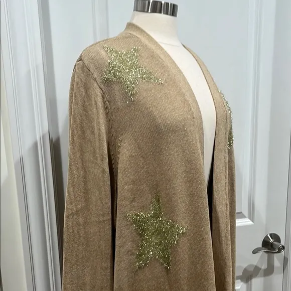 New! Lane Bryant Open Cardigan gold Stars Plus Size 4X 26/28 Beige NWT