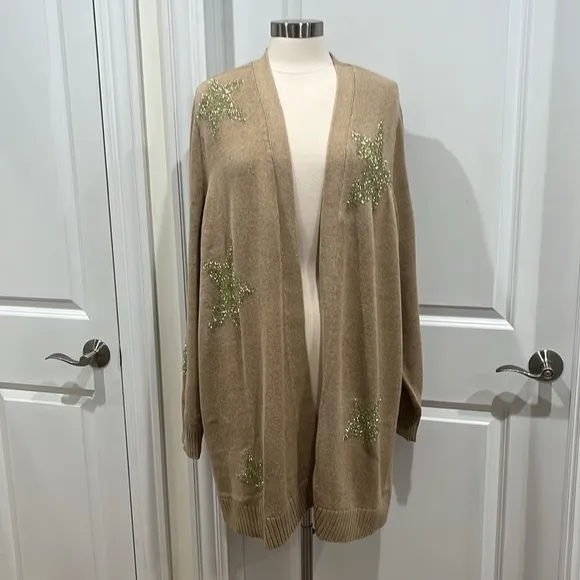 New! Lane Bryant Open Cardigan gold Stars Plus Size 4X 26/28 Beige NWT