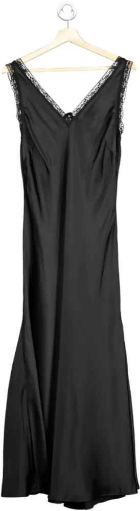 New Look Black Go Lace Trim Satin Dress UK 10