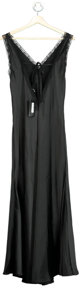 New Look Black Go Lace Trim Satin Dress UK 10