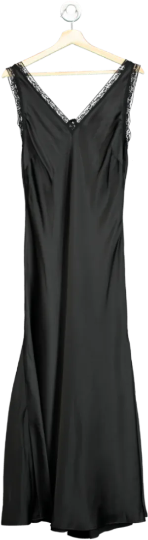 New Look Black Go Lace Trim Satin Dress UK 10
