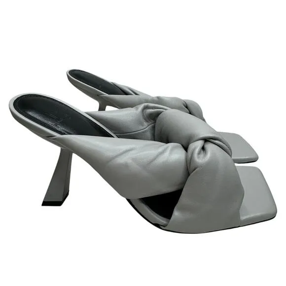 NEW Marc Fisher Dellian Gray Mule Knot Square Toe Slip On Leather Heel, Size 7.5