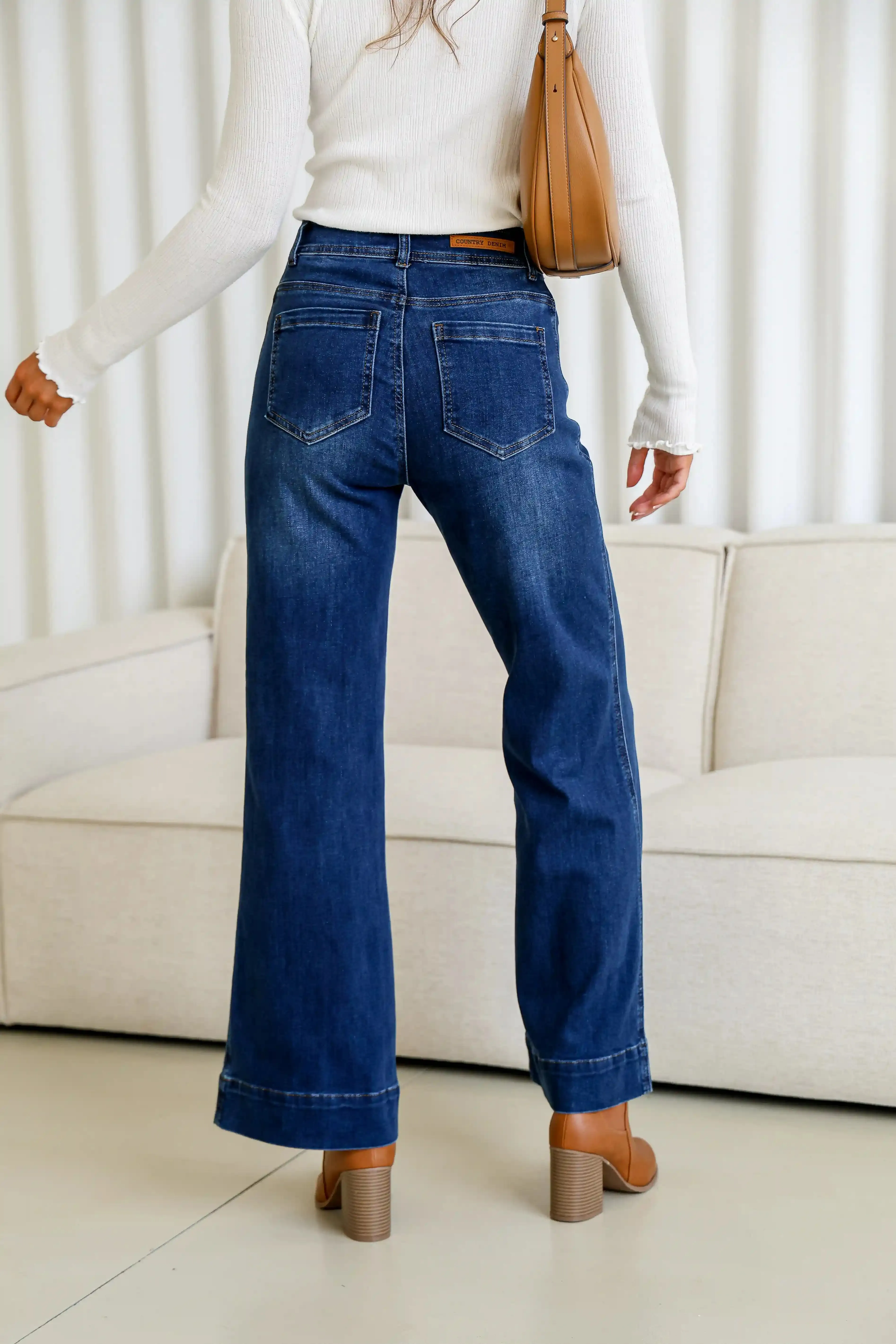 NEW Retails $59, Country Denim  Sailor Wide Leg Pocket Jeans - Dark Blue, Sz M