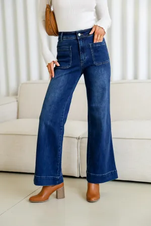 NEW Retails $59, Country Denim  Sailor Wide Leg Pocket Jeans - Dark Blue, Sz M