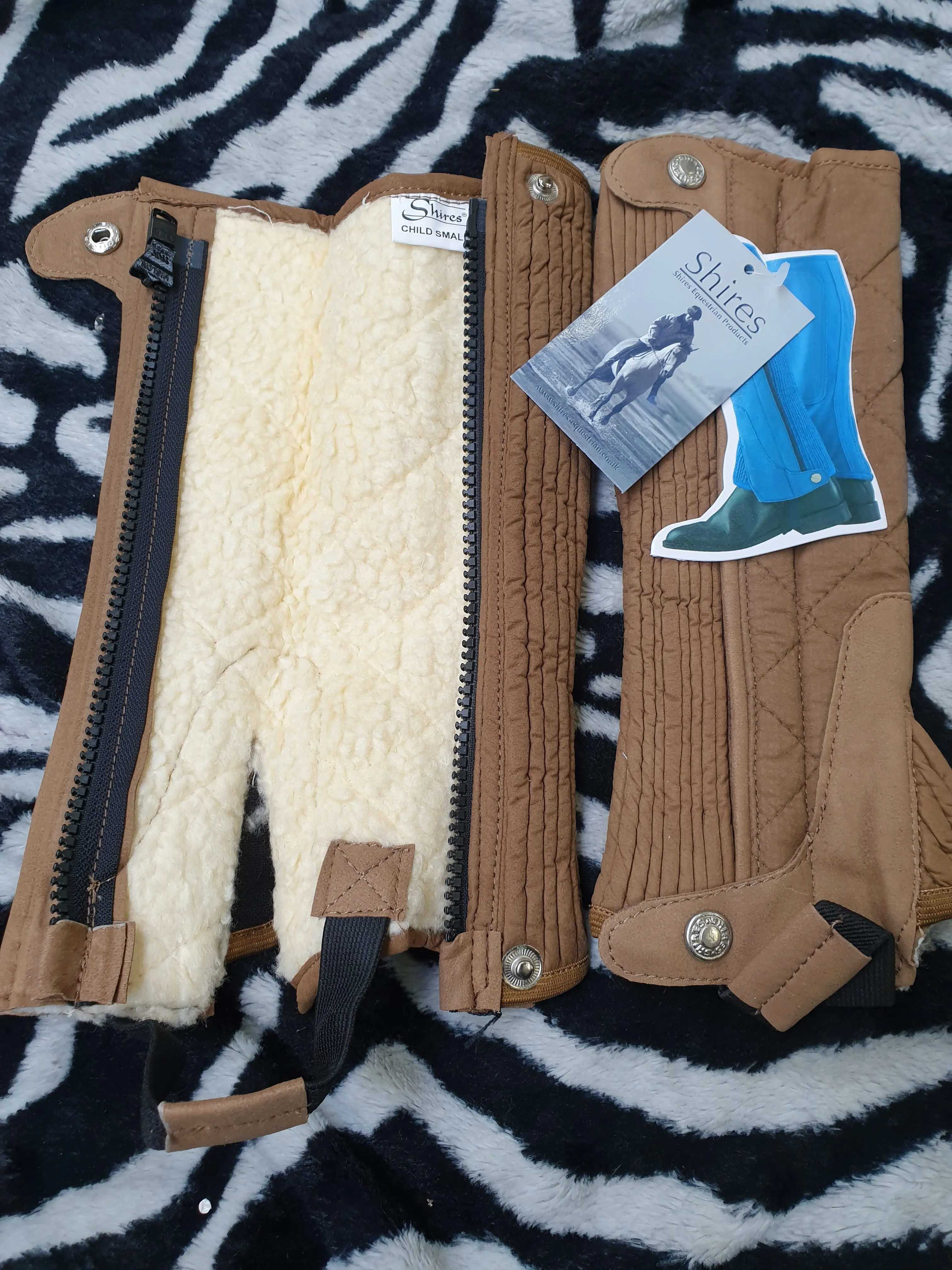 New shires brown childrens small sheepskin chaps