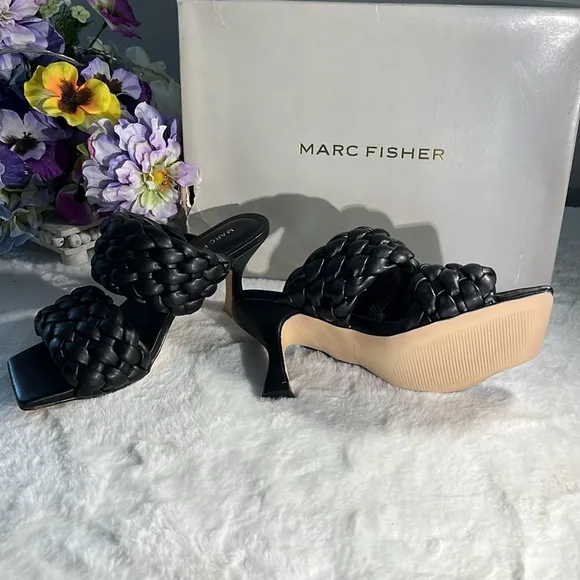 NIB MARC FISHER Padded Braided Toree Square Toe Slip On Heeled Sandal Size 6