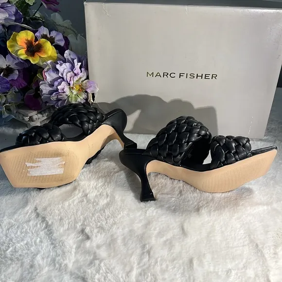 NIB MARC FISHER Padded Braided Toree Square Toe Slip On Heeled Sandal Size 6