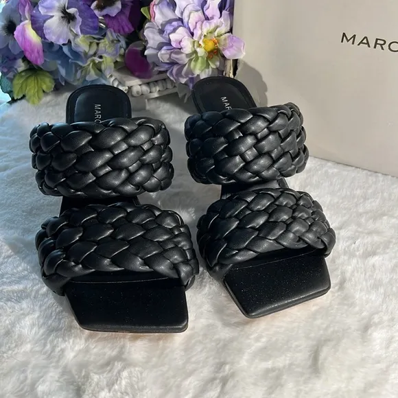 NIB MARC FISHER Padded Braided Toree Square Toe Slip On Heeled Sandal Size 6