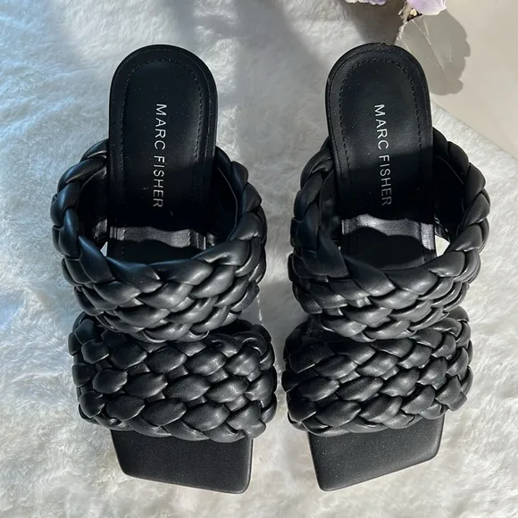 NIB MARC FISHER Padded Braided Toree Square Toe Slip On Heeled Sandal Size 6