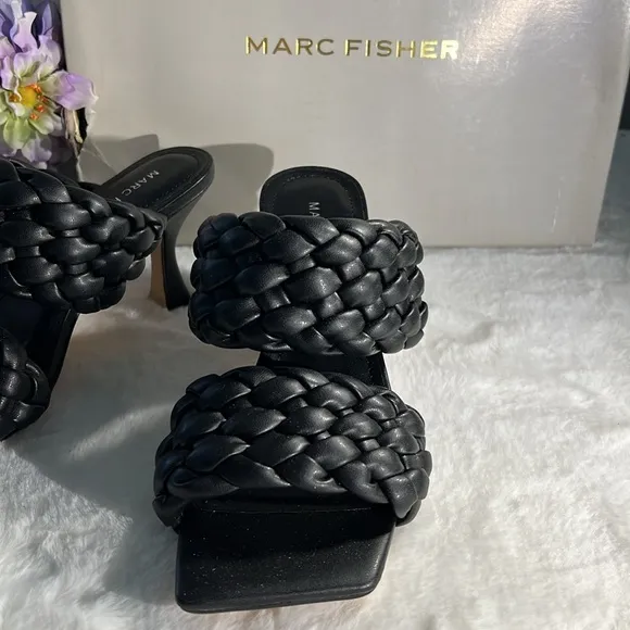 NIB MARC FISHER Padded Braided Toree Square Toe Slip On Heeled Sandal Size 6