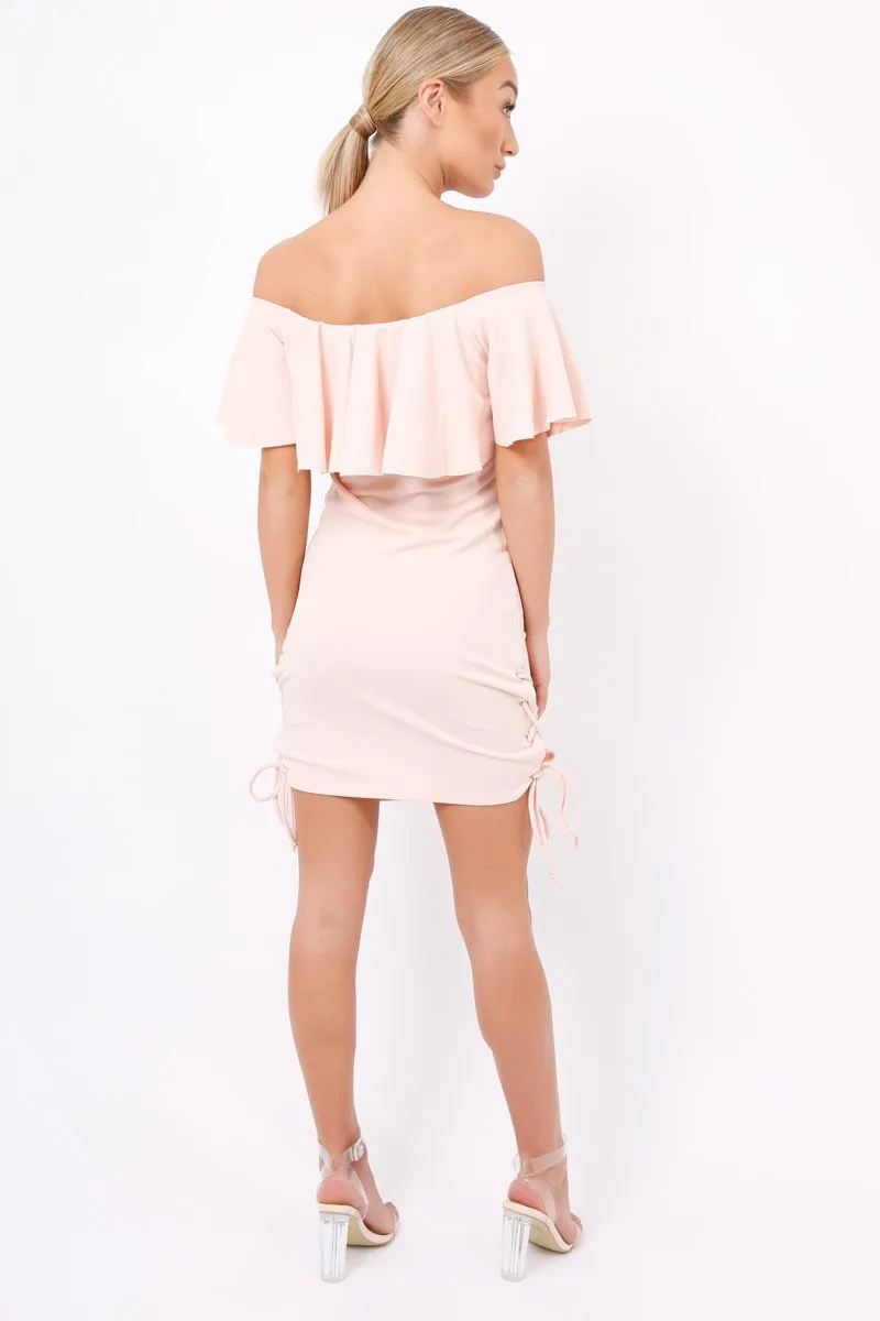 Nude Bardot Tie Up Eyelet Dress - Myra