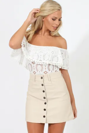 Nude Leather Button Front Skirt- Launa