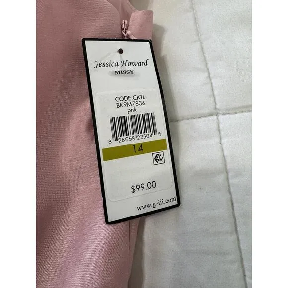 NWT Jessica Howard BK9M7836 Pale Pink Ruffle Satin Fit &amp; Flare Dress 14