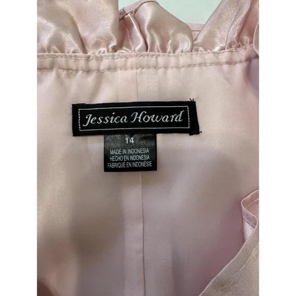 NWT Jessica Howard BK9M7836 Pale Pink Ruffle Satin Fit &amp; Flare Dress 14