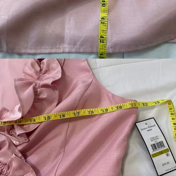 NWT Jessica Howard BK9M7836 Pale Pink Ruffle Satin Fit &amp; Flare Dress 14