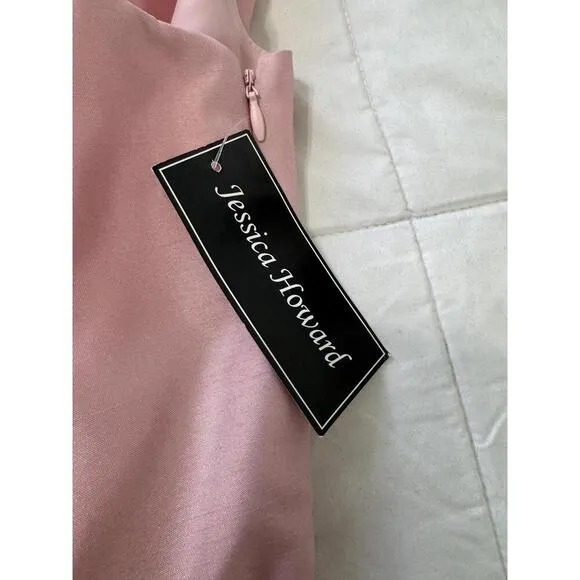 NWT Jessica Howard BK9M7836 Pale Pink Ruffle Satin Fit &amp; Flare Dress 14