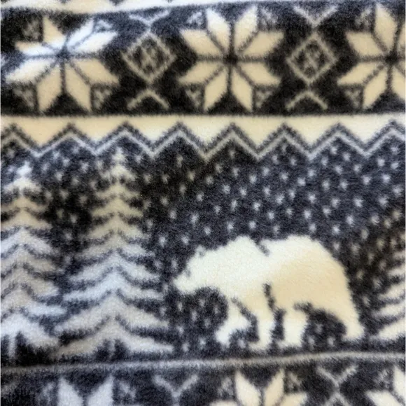 Old Navy Gray Bear Fair Isle Christmas Fleece Henley Pajama Romper Women L NWOT