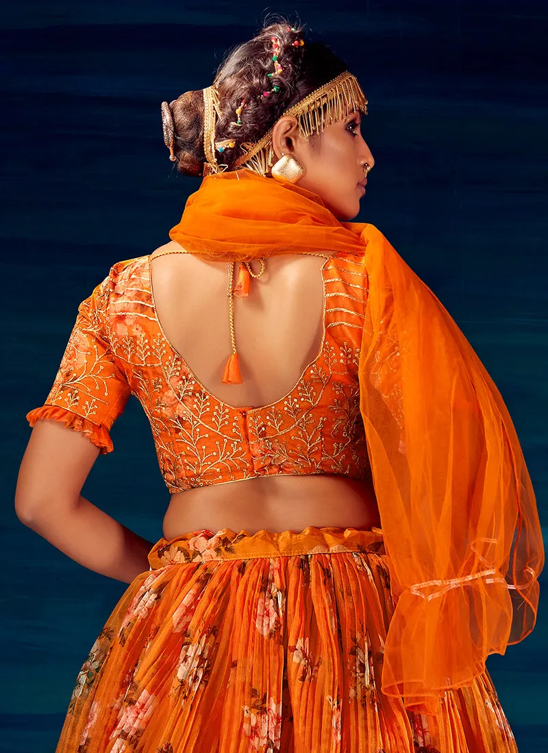 Orange Sequence Embroidered Festive Lehenga Choli