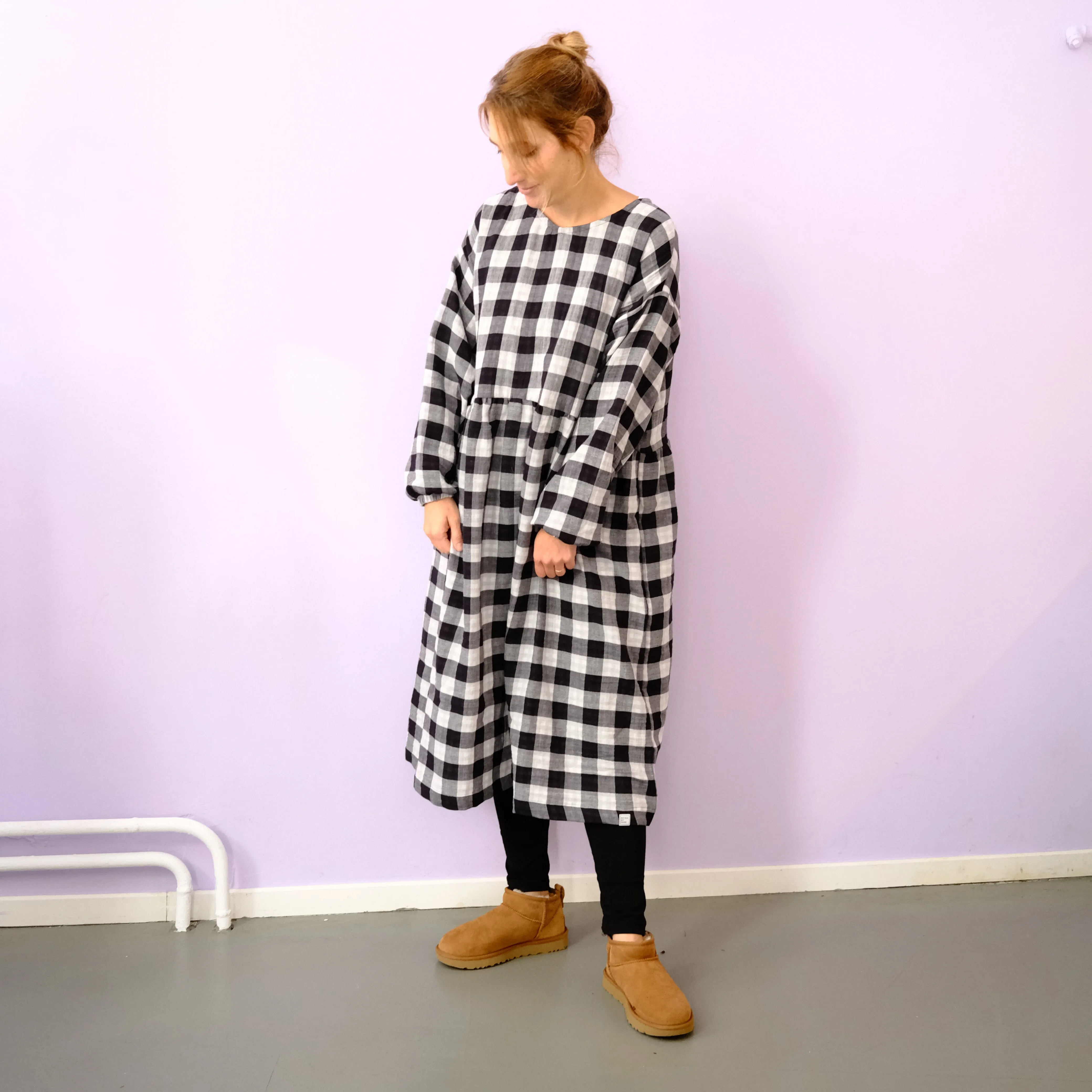 Oversize Kleid Langarm "Musselin Karo"