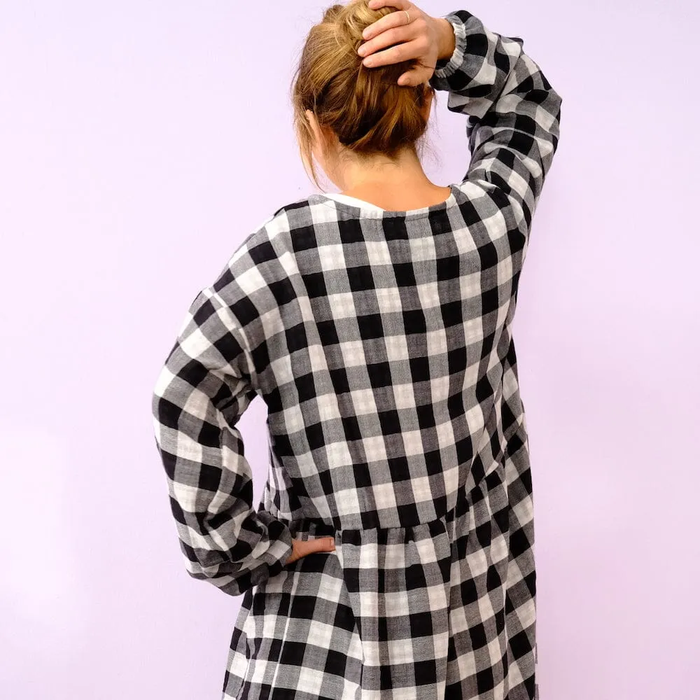 Oversize Kleid Langarm "Musselin Karo"