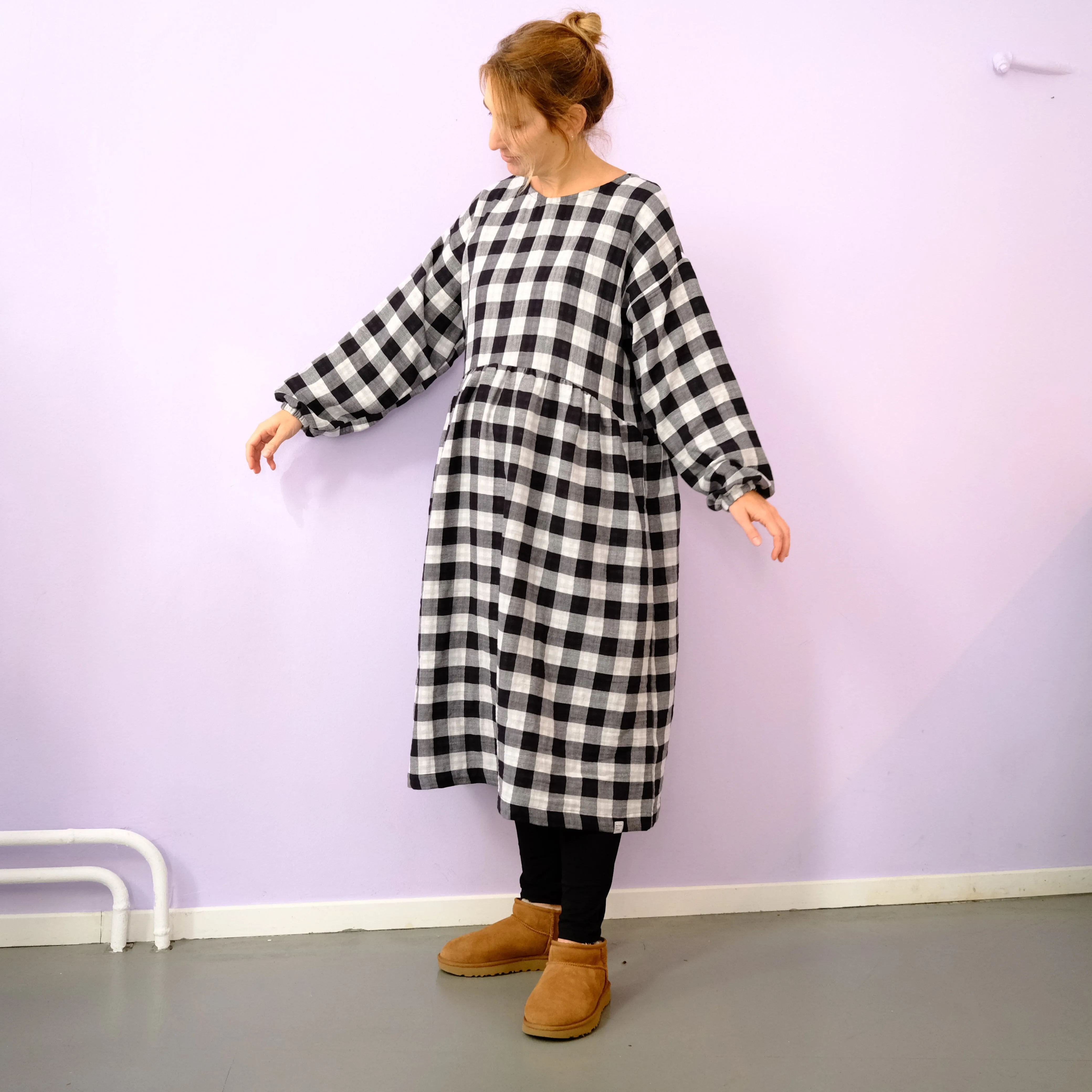Oversize Kleid Langarm "Musselin Karo"