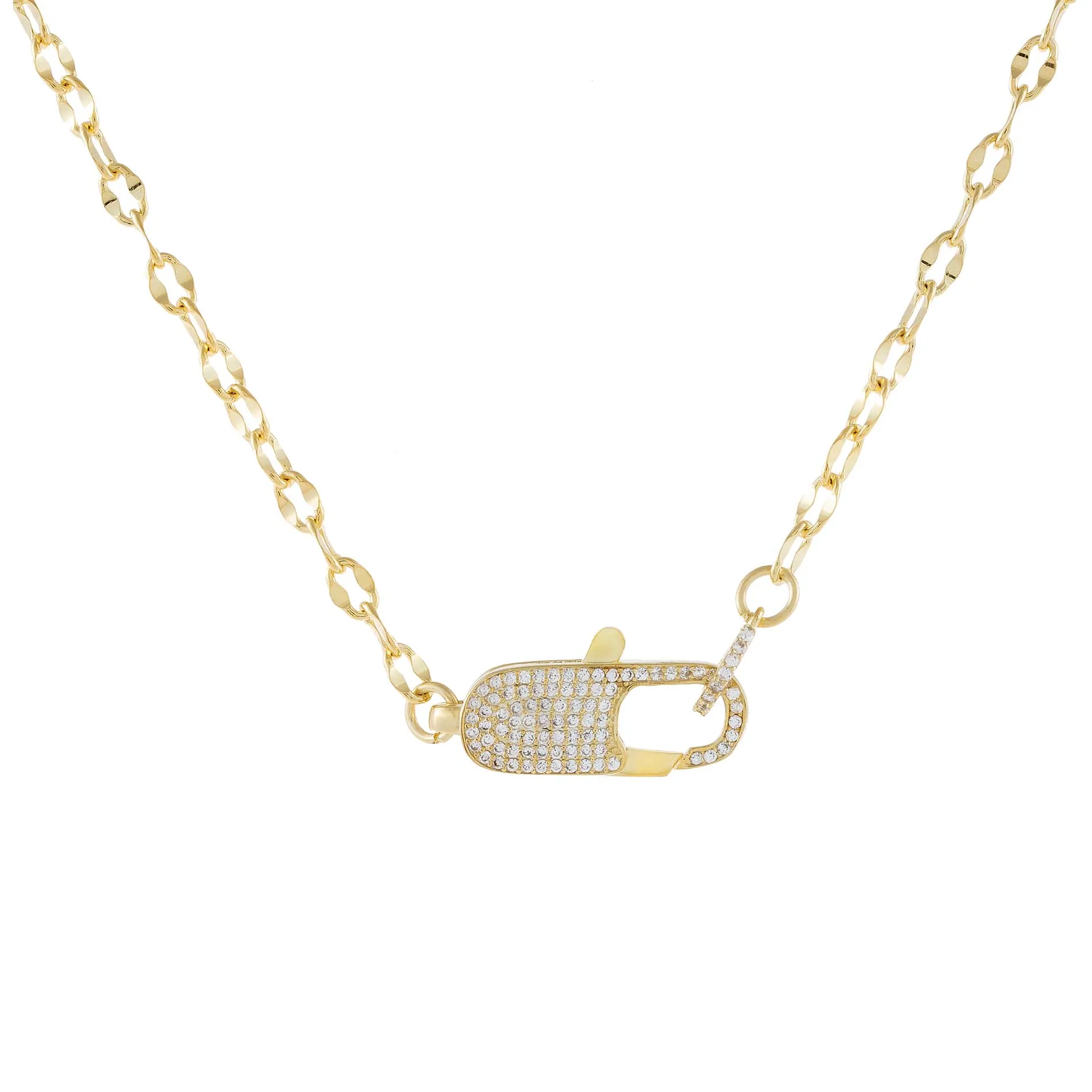 Pavé Clasp Chain Link Necklace