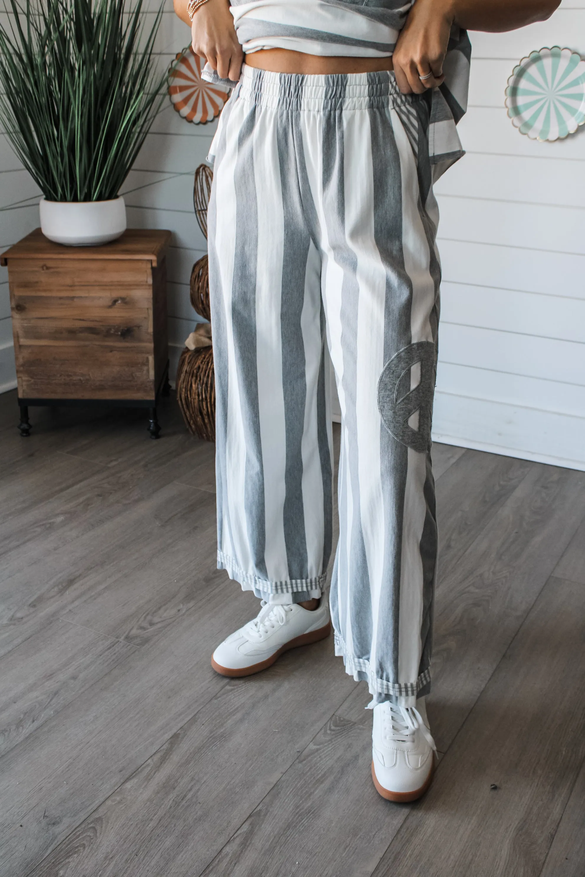 Peace Out Striped Pants • White/Grey