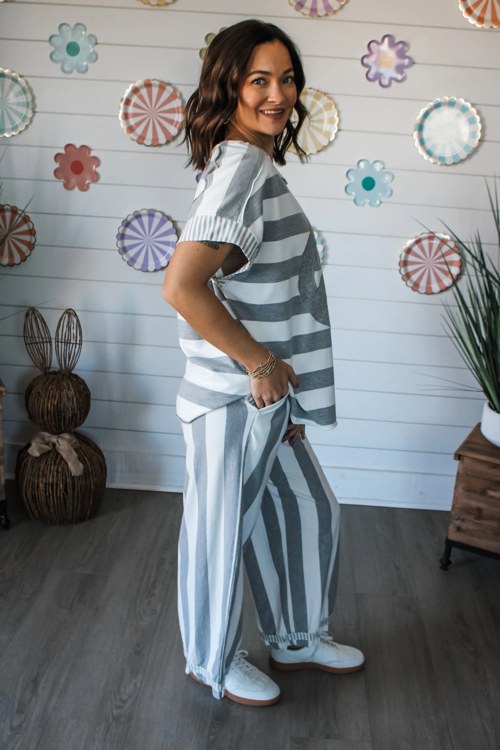 Peace Out Striped Pants • White/Grey