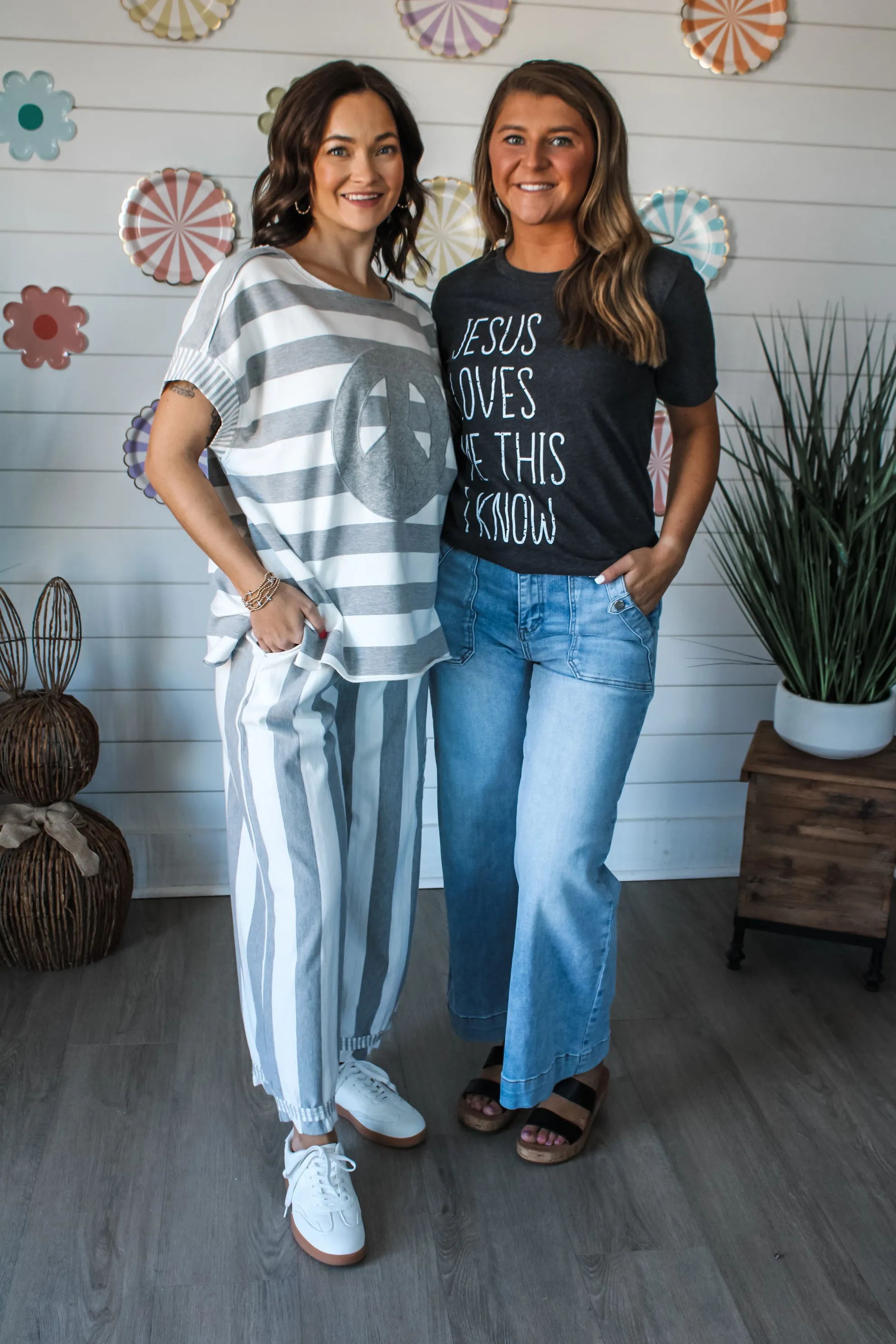 Peace Out Striped Pants • White/Grey