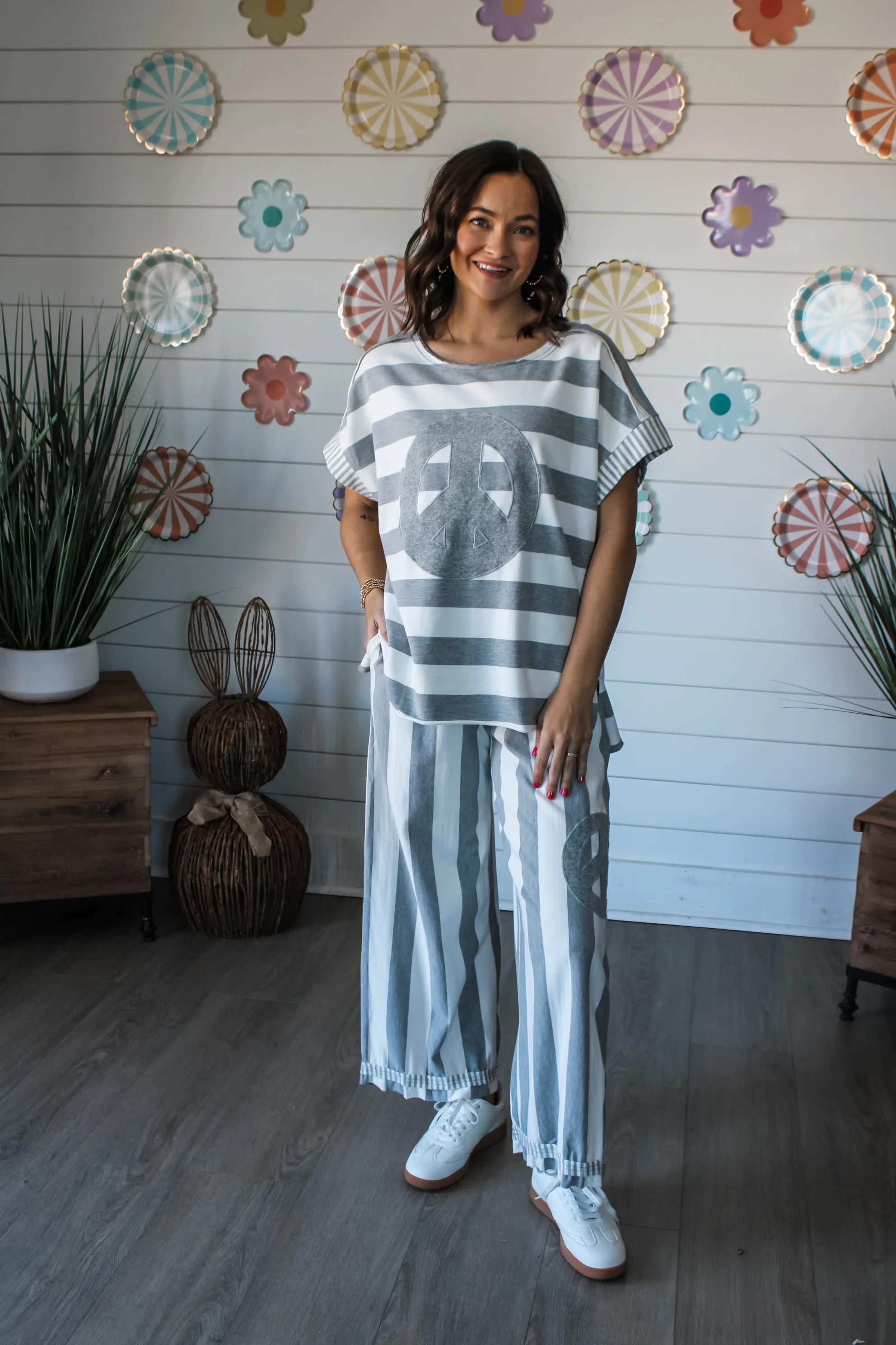 Peace Out Striped Pants • White/Grey